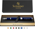Scriveiner Personalized Midnight Blue Pen - Stunning Blue Lacquer Luxury Pen, Chrome Finish, German Schmidt Nib (Medium), Best Engraved Fountain Pen Gift Set for Men & Women, Name Engraving
