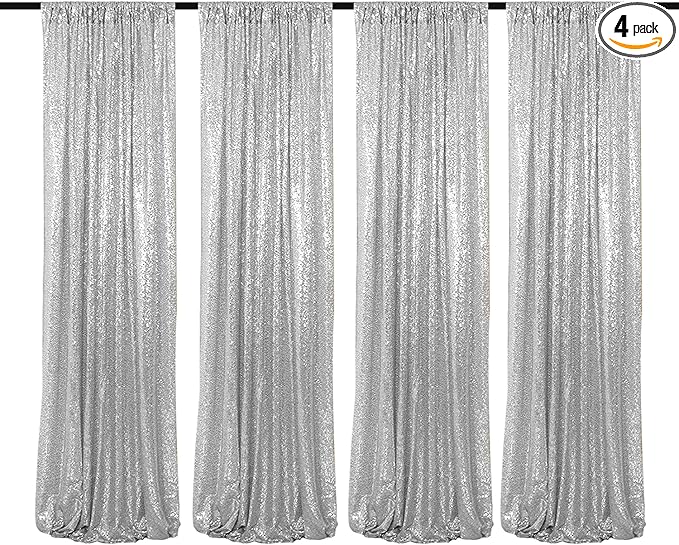 JYFLZQ Silver Sequin Backdrop Curtains 2ft x 8ft 4 Panel Glitter Photo Booth Backdrops Sparkly Photography Background Drapes for Parties Wedding Bridal Showers
