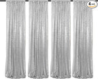 JYFLZQ Silver Sequin Backdrop Curtains 2ft x 8ft 4 Panel Glitter Photo Booth Backdrops Sparkly Photography Background Drapes for Parties Wedding Bridal Showers