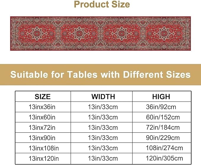 Vintage Boho Red Table Runner,Elegant Mid Century for Home Farmhouse Kitchen Table Dining Coffee Room Garden Party Wedding Decor 13x60in