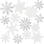 Winter Snowflake Cutouts - Glitter Paper Snowflake Decorations - 50Pcs White & Silver Double-Side Christmas Cutouts for Holiday Winter Wonderland Bulletin Board, Frozen Party Decor