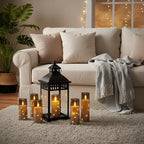 Raycare Flameless Candle with Remote Timer, 7 Flickering Acrylic Battery Operated LED Pillar Candles with Embedded Star String for Halloween, Home Decor, and as a Gift(Grey)
