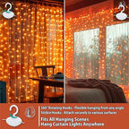 HXWEIYE 300LED Fairy Curtain Lights, 9.8x9.8Ft USB Plug-in 8 Modes Christmas String Hanging Lights with Remote for Bedroom Backdrop Wedding Party Indoor Wall Decor, Orange