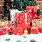 Christmas Gift Wrapping Paper Rolls,3 Rolls 17inches x 198inches Reversible Gift Wrapping Paper, Red Gold White Wrapping Paper, Snowflakes, Stripes, Plaid, Santa hat, Christmas decorations