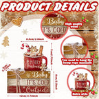4 Pcs Christmas Table Decor Wooden Hot Cocoa Decoration Christmas Centerpiece Winter Tiered Tray Decor Decorative Red Hot Cocoa Block Signs Gift Farmhouse Xmas Decoration for Home Kitchen