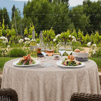 Fitable Faux Linen Round Tablecloths 60 Inches - 2 Pack Neutral Table Clothes Faux Burlap Table Covers for Kitchen, Dining, Party, Farmhouse, Picnic (Great for 20"-48" Round Tables, Nature)