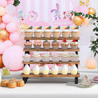 ELITEROO Cupcake Display Stand, 4 Tier Wooden Dessert Stand, Cookie Treat Stands for Dessert Table Set, Food Display Risers for Party Wedding Decor Birthday Graduation, Rustic Brown Straight