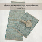 Chardin home Natural Jute Table Runner 13x48 Inch – Vintage Boho Rustic Table Decor – Handwoven Table Runner in Natural Jute and Aqua Turquoise – Farmhouse Dining or Console Table Accent