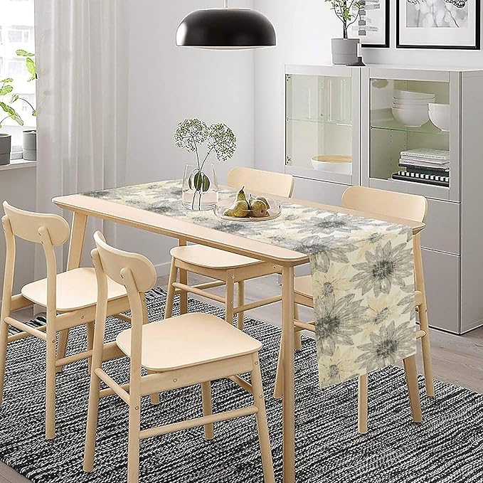 Chrysanthemum Vintage Floral Table Runner, Elegant Grunge Green Sunflower Spring Summer Elegant Pattern Artichokes Flower Table Runner for Party Kitchen Dining Living Room Decor, 13x120 Inch