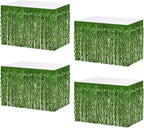 4P Wavy Metallic Tinsel Foil Fringe Table Skirts for Rectangle Tables Backdrop Garland Curtains for Parade Floats Wedding Birthday Parties Decoration Graduation 2025 Christmas (Light Green)