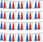 4P Red Blue White Foil Fringe Metallic Tassel Streamers Banner Tassel Garland for Parade Floats, Graduation, Wedding, Birthday, Halloween, Christmas, Independence Day, 4th of July, Party Decorations