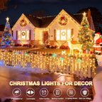 KNONEW Christmas Lights Outdoor Decorations 400 LED 33ft 8 Modes Curtain Fairy String Light with 75 Drops, Clear Wire LED String Light Indoor Decor for Wedding Party Christmas Decorations Warm White