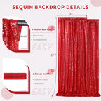 Red Sequin Curtains 2 Packs 3ftx8ft Photo Booths Backdrop for Girl Princess Birthdays Engagement Bachelorette Party Decorations