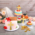 Blulu 16 Pieces Baptism Cake Toppers Crossing Cupcake Toppers Gold Mirror Acrylic Cake Picks Baptism Decor Christian Decorations(Vivid Style)