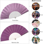 48 Pack Handheld Fan,Folding Hand Glitter Fan with Shining Transparent Fan Rib – Ideal for Wedding, Church, Festival, Dance, Tea Party, Club, and EDM Accessories, Purple