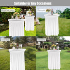 6 Pack Round Cocktail Tablecloth 32"x 43" Spandex Cocktail Table Skirt, Washable Stretch Fitted Table Covers for High Top Bar,Wedding,Party,Events (White)