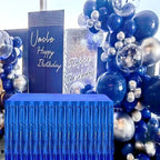 Blue Streamers Party Decorations, 2 Packs Blue Table Skirts Metallic Foil Fringe Tinsel for Birthday Under the Sea Boy Baby Shower Float Parade Mardi Gras Graduation Party Supplies -29x108Inch