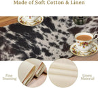 Cow Print Table Runner, Country Farm Animal Fur Skin Pattern Western Style Black Brown Cowhide Print Dinner Runner for Home Kitchen Dining Home Setting, 13x60 Inch