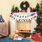 Giant Friendship Bracelet Garland Kit, DIY Birthday Banner with Letters Ball Jumbo Customizable Friendship Bracelet Decor for Halloween Christmas Wedding Party(White, Red, Blue)