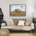 Vintage Farmhouse Wall Art Framed - Rustic Windmill Landscape Painting Artwork for Wall Decor