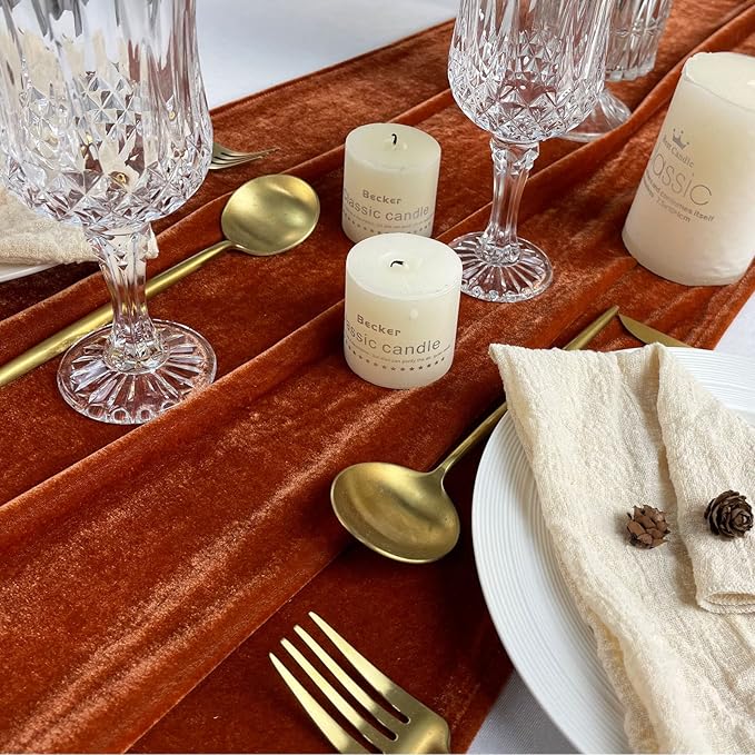Luxurious Velvet Table Runner, 10ft Wedding Reception Decorations, 20x120inch Soft Velvet Fabric, Table Linen Overlay, Wedding Table Runners (Terracotta, 20X120inch)
