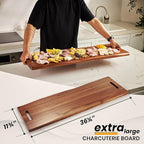 36" Large Acacia Wood Charcuterie Board with Handles - Extra Long Wooden Serving Cheese Boards - Rectangular Serving Platter for Meat Steak, Cracker Appetizers, Fruit Decorative Display Party