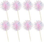 Ephlyn 30Pcs Foil Firework Cupcake Toppers Happy Birthday Cake Toppers Tinsel Flower Drink Stirrers Cocktail Food Fruit Toothpicks for Valentine's Day Party Decorations Pink