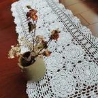 Phantomon Lace Table Runner Rectangular Table Cover Cloth Handmade Crochet Floral Placemats 100% Cotton (Floral White, 15x39Inch)