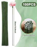 100 PCS FIVEIZERO 18 Gauge Green Floral Wire Stems for Artificial Flower Making,Florist Wire,Flower Wires for Crafts,Alambre para Flores for Wreaths, Flower Arrangements and DIY Projects