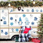 Xuhal 25 Pcs Christmas Magnets Decoration Winter Blue Gnome Snowman Snowflake Refrigerator Magnets Decorative Fridge Magnetic Stickers for Christmas Mailbox Car Metal Garage Door Decoration