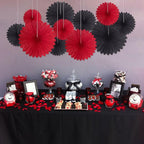 20 Pcs Black Red Hanging Paper Fan, Hanging Honeycomb Round Paper Fans for Weddings, Birthdays, Christmas, Baby Showers, Classroom, Events Ceiling Party Supplies Decorations