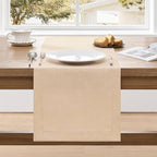 ZeeMart Linen Textured Border Table Runner, 14 x 90 Inch Oatmeal, Farmhouse Style Beige Table Runners 90 Inches Long, Easy Care Everyday Polyester Table Runner