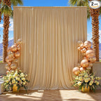 10×12 ft Wrinkle Free Beige Backdrop Curtain for Weddings Parties, 2 Panels 5×12ft Long Silky Polyester Photo Backdrop Drapes for Birthday Baby Shower Photography Background Cloth