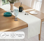 Ruvanti Linen Table Runner 60 Inches, Classic Hemstitch, Washable, Reusable, Non-Slipping, Stain Resistant- Perfect for Parties, Weddings, Dinners, Thanksgiving, Christmas, Indoor use – Ivory