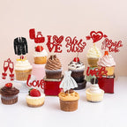 Ephlyn 30Pcs Bride to be Cupcake Toppers Glitter Wedding Cake Topper Decorations I Do Love Heart Ring Cupcake Picks for Bridal Shower Wedding Engagement Party Supplies Red