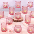 DARJEN 24Pcs Pink Votive Candle Holders- Glass Candle Holders Bulk for Flameless LED Tea Waxes, Romantic Candle Holder for Wedding Decor, Various Parties & Dinner Table