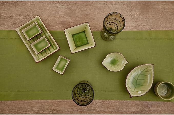 Solino Home Linen Avocado Green Table Runner 72 Inches Long - 100% Pure Linen Hemstitch Table Runner 14 x 72 Inch for Dresser, Dining, Fall, Autumn, Halloween, Thanksgiving - Classic Hemstitch