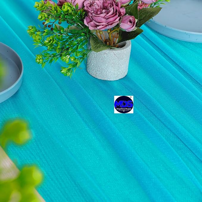 MDS 15 Pack 10ft Chiffon Table Runner 29 x 120 Inches Sheer Wedding Runner Romantic Rustic Table Runner for Wedding Decorations, Birthday Parties, Bridal Shower Party Arch Decor -Turquoise