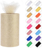 Glitter Tulle Rolls 6” by 50 Yards Sparkle Tulle Fabric Ribbon Sequin Tulle Netting Rolls for DIY Tutu Skirt Wedding Birthday Party Decoration (Ivory)