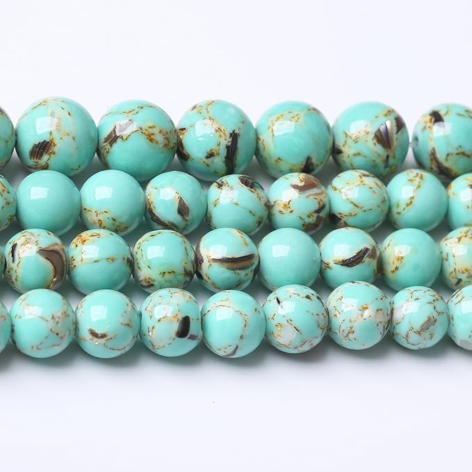 Gold Wire Turquoisee Stone Beads Gemstone Round Crystal Energy Jade Beads Stone Beads for Jewelry Making DIY Bracelet Necklace Jewelry Making 1 Strand 15.5inch 45PCS 8MM