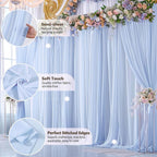 10ft x 10ft Baby Blue Backdrop Curtains, Wrinkle-Free Sheer Chiffon Fabric Photo Backdrop Draping Fabric for Wedding Arch Baby Shower Gender Reveal Photography Decorations