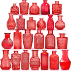 Red Glass Bud Vases Set, 24 Pcs Vintage Small Vases for Flowers, Crystal Mini Glasses in Bulk, Small Flower Design for Centerpieces Wedding Decorations Home Flower Party Decor