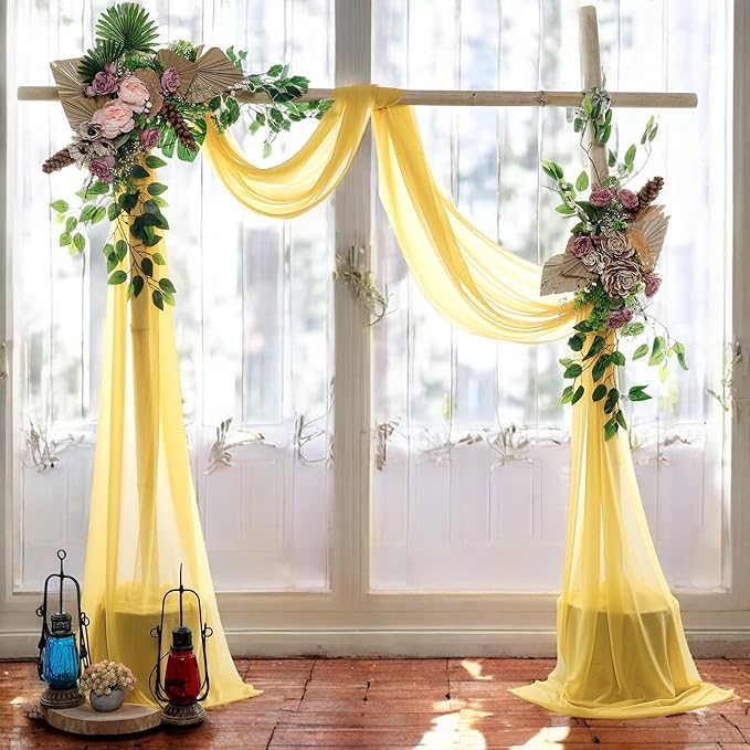 MDS Halloween Chiffon Draping Fabric - 2 Panel, 30" Wide x 20ft Long - Sheer Spooky Arbor & Canopy Drapery for Haunted House Backdrops, Party Ceilings, DIY Costumes & Themed Events - Gold