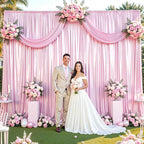 Pink Satin Backdrop Curtains 2 Panels - Glitter Photo Drapes for Baby Shower, 10x10FT Shimmer Back Drop Cloth, Wrinkle Free for Birthday Party Prom Wedding Photography Background