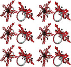 Napkin Rings Set of 12 for Dining Table Decoration Parties Everyday Metal Napkin Holder Leaf Red (Pack of 12)