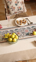 ISAENNE Designer Bohemian Linen Table Runner 87 Inches Long,Elegant Lotus Flowers Pattern Decor Table Runners for Dining Tables,Thanksgiving,Kitchen Tables,Christmas,12"*87"-Hazel A