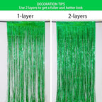 Foil Fringe Curtains April fool's Day Decorations - Melsan 3 Pack 3.2 x 8.2 ft Green Tinsel Curtain Party Photo Backdrop for Birthday Party Baby Shower or Graduation Decorations