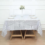 Efavormart 72" Silver Sparkly Sequin Geometric Tulle Square Table Overlay