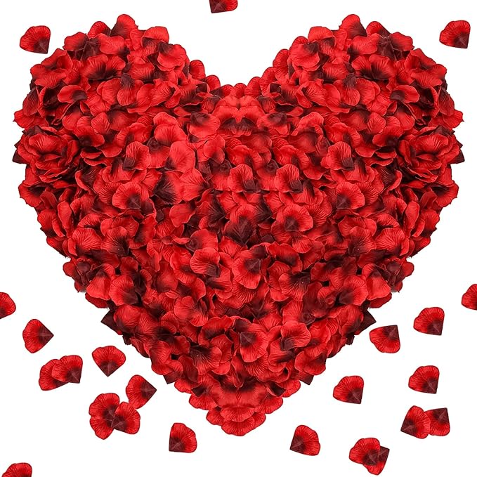 1000Pieces Rose Petals, Artificial Flower Petals Fake Rose Petals for Romantic Night,Wedding,Proposal Anniversary Flower Decorations (Big Red Dot Black)