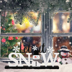 Winter Metal Sign Let It Snow Table Decor Christmas Tiered Tray Decor with Wooden Base Metal Black and White Snowman Snowflake for Xmas Home Tabletop Centerpiece Mantel Shelf Fireplace